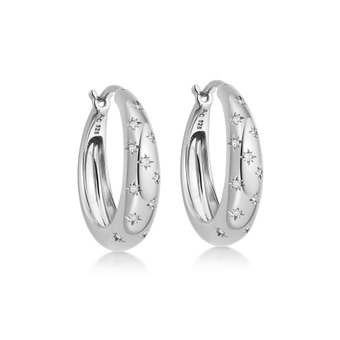 Silver Celestial Tiny Star Hoop Earrings