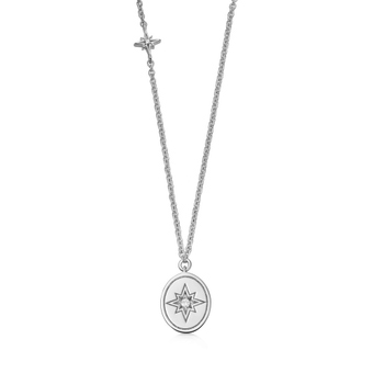 Silver Celestial Oval Star Disk Pendant Necklace