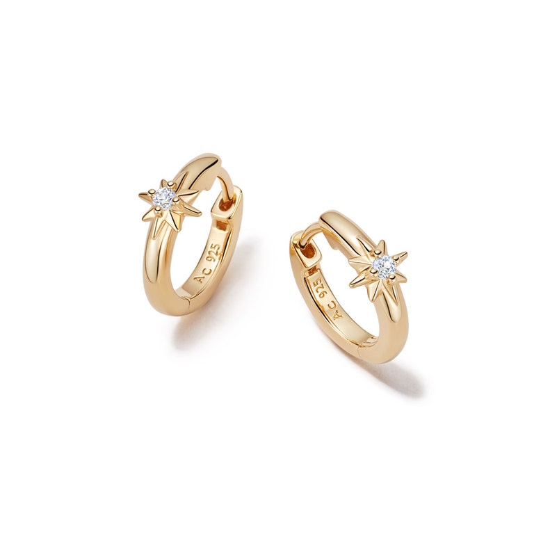 Gold Polaris Star Huggie Earrings