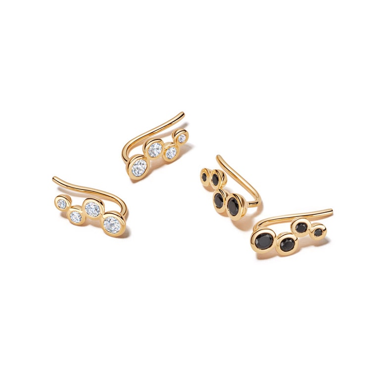 Black Spinel Ear Crawlers in Yellow gold vermeil