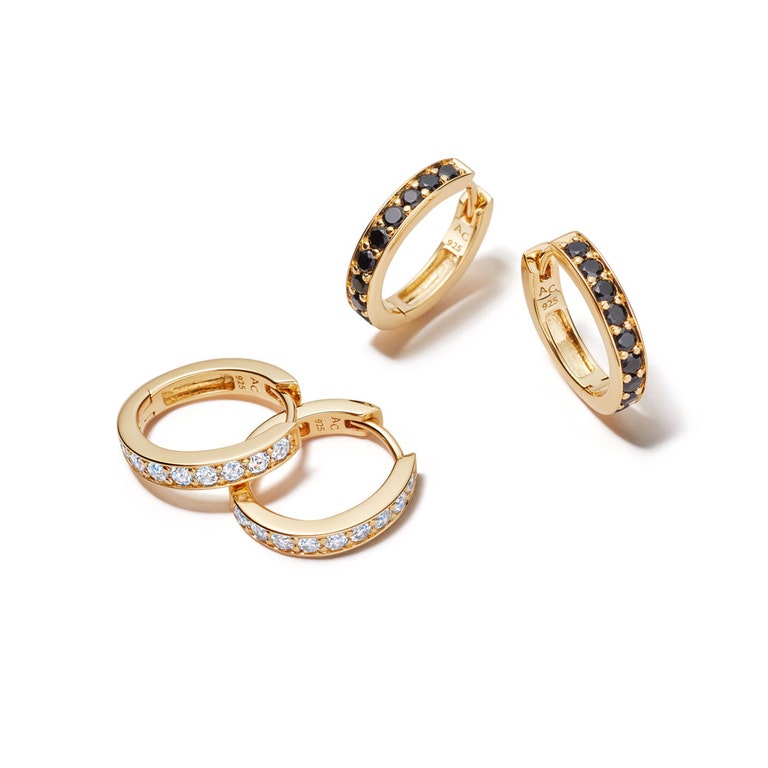 Mini Oval Eternity Black Spinel Hoop Earrings IN Yellow GOLD VERMEIL