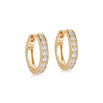 Mini Oval Eternity White Sapphire Hoop Earrings IN Yellow GOLD VERMEIL