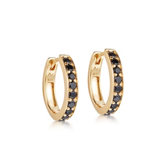 Mini Oval Eternity Black Spinel Hoop Earrings IN Yellow GOLD VERMEIL