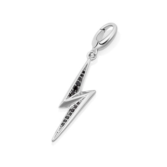 Silver Biography Lightning Bolt Black Spinel Charm