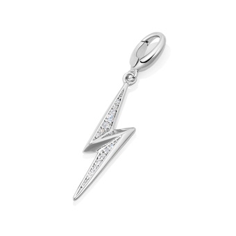 Silver Biography Lightning Bolt White Sapphire Charm