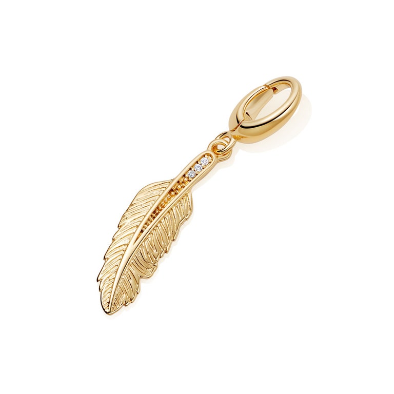 Gold Biography Feather Charm