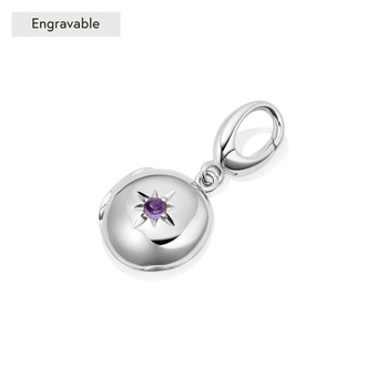 Silver Biography February Birthstone Amethyst Locket Charm