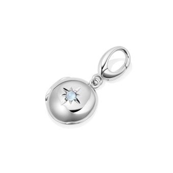 Silver Biography March Birthstone Aquamarine Locket Charm