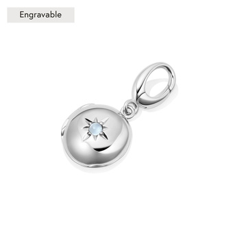 Silver Biography March Birthstone Aquamarine Locket Charm