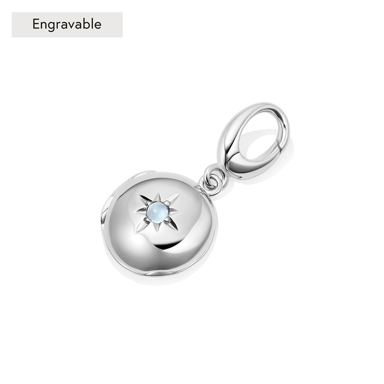 Silver Biography March Birthstone Aquamarine Locket Charm