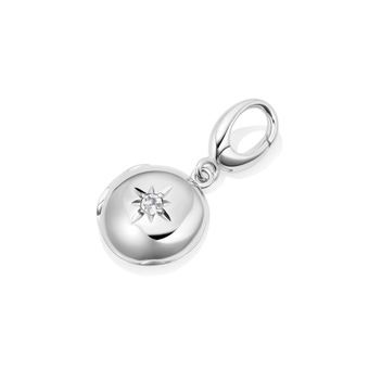 Silver Biography April Birthstone Rock Crystal Locket Charm