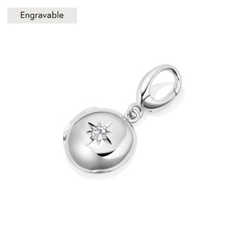 Silver Biography April Birthstone Rock Crystal Locket Charm