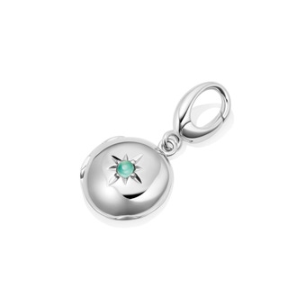 Silver Biography May Birthstone Green Agate Locket Charm