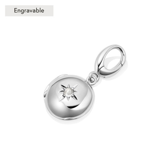 Silver Biography June Birthstone Moonstone Locket Charm