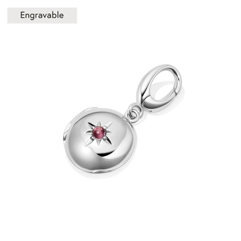 Silver Biography October Birthstone Pink Tourmaline Locket Charm