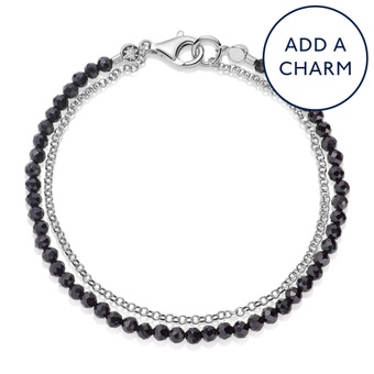 Silver Biography Black Spinel Bracelet