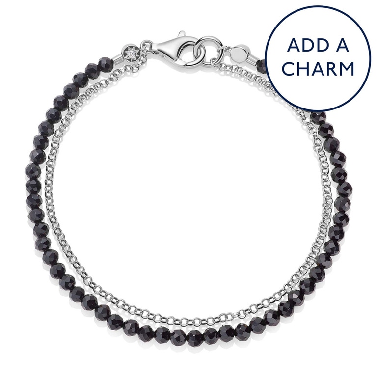 Silver Biography Black Spinel Bracelet