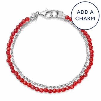 Silver Biography Red Agate Bracelet