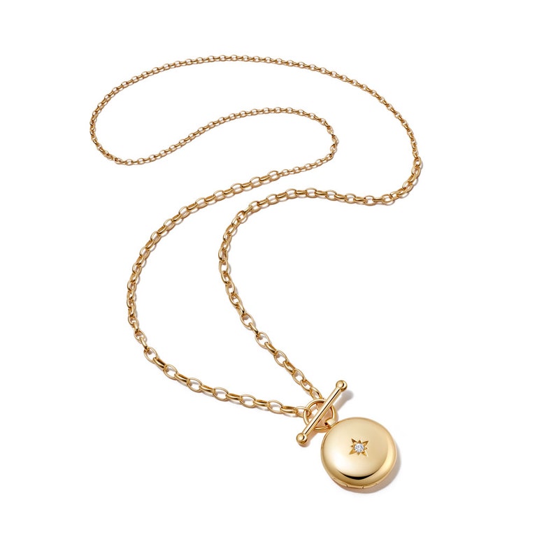 Chunky Chain t-bar Locket necklace in 18ct yellow gold vermeil