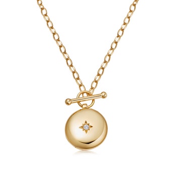 Chunky Chain t-bar Locket necklace in yellow gold vermeil