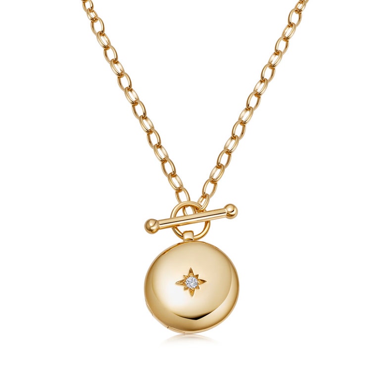 Chunky Chain t-bar Locket necklace in yellow gold vermeil