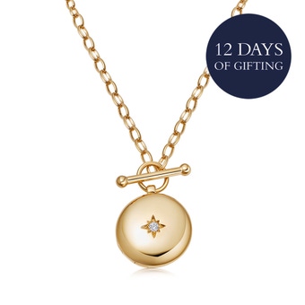Gold Biography T-Bar Locket Necklace