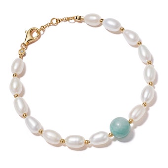 Gold Stilla Pearl and Amazonite Bracelet