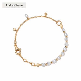 Gold Biography Pearl Charm Bracelet
