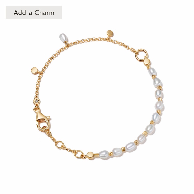 Gold Biography Pearl Charm Bracelet