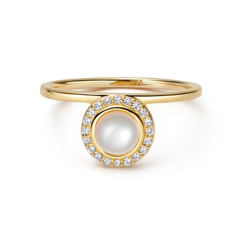 Biography Pearl and Sapphire Side Set Ring in Yellow Gold Vermeil