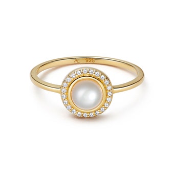 Mini Biography Pearl and Sapphire Ring in Yellow Gold Vermeil
