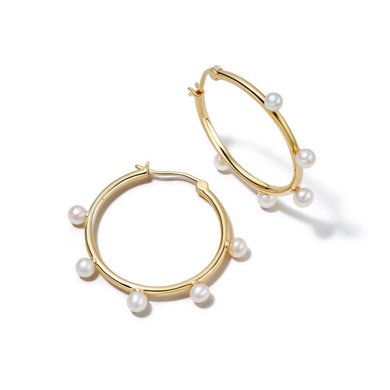 Biography Five Pearl Hoop Earrings in Yellow Gold Vermeil