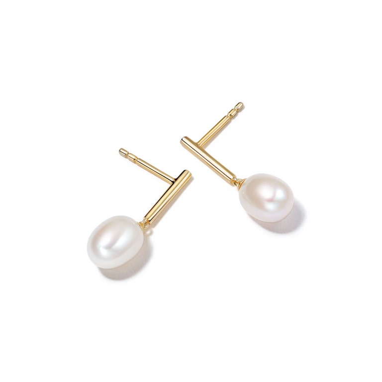 Mini Biography Pearl Drop Studs in Yellow Gold Vermeil