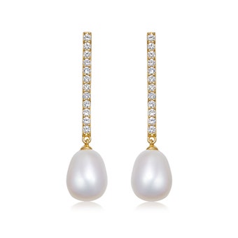 Biography Pearl and Sapphire Drop Studs in Yellow Gold Vermeil