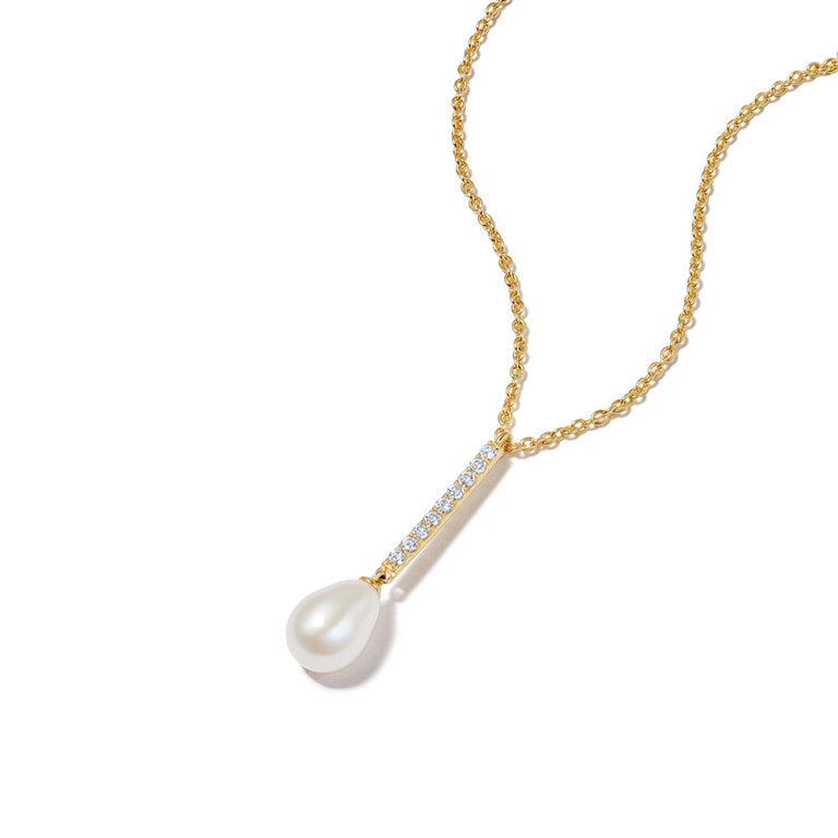Biography Pearl and Sapphire Drop Pendant in Yellow Gold Vermeil