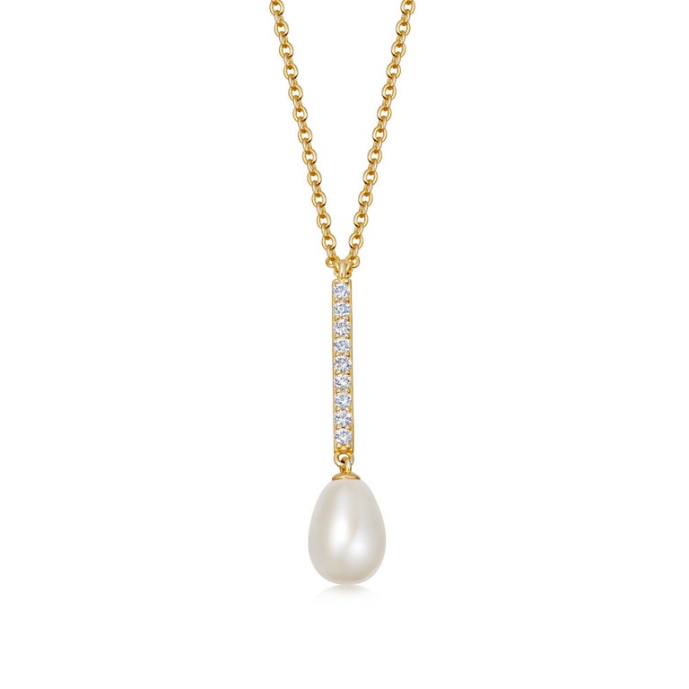 Biography Pearl and Sapphire Drop Pendant in Yellow Gold Vermeil