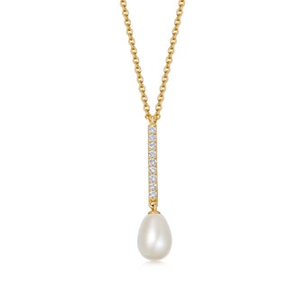 Biography Pearl and Sapphire Drop Pendant in Yellow Gold Vermeil