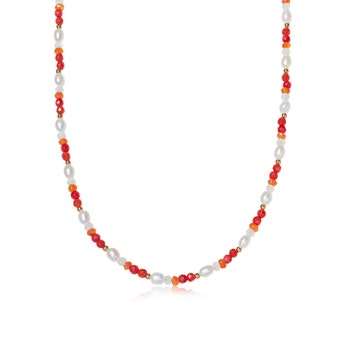 Gold Biography Carnelian Red Agate and Moonstone Choker