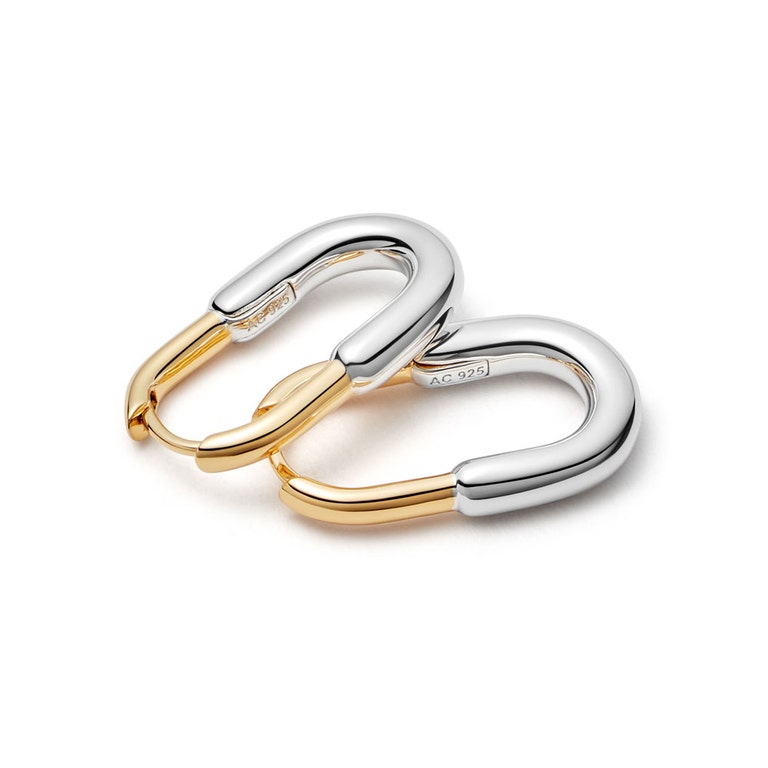 18ct Gold Vermeil and Sterling Silver U-Shape Hoop Earrings