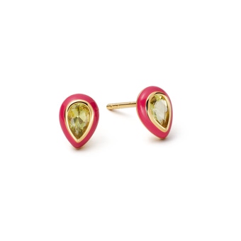 Gold Flare Pear Cut Enamel Stud Earrings