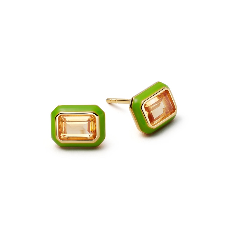 Gold Flare Emerald Cut Stud Earring