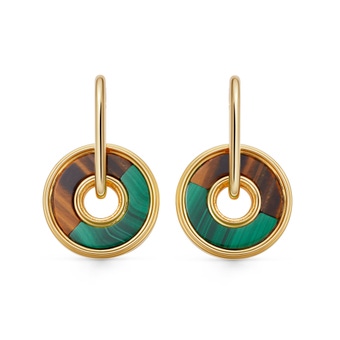 Gold Fuse Malachite & Tigers Eye Hoop Earrings