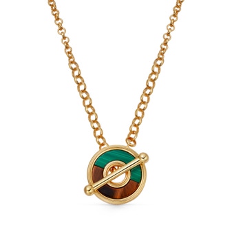 Gold Fuse Malachite & Tigers Eye T-Bar Necklace
