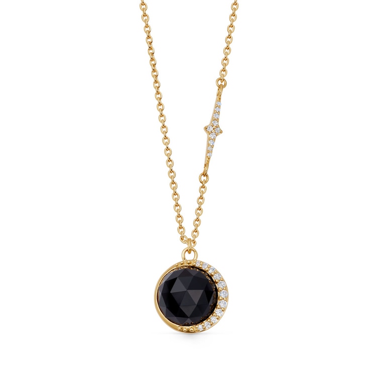 Gold Large Luna Black Onyx Pendant Necklace