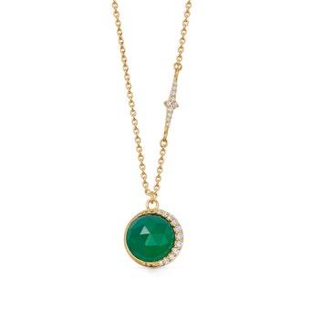 Gold Large Luna Green Chalcedony Pendant Necklace