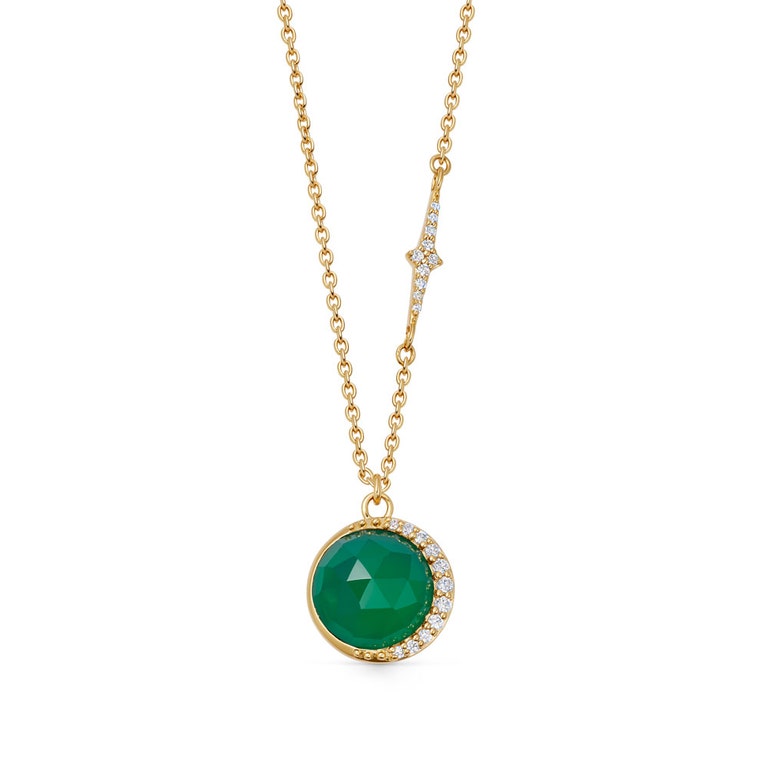 Gold Large Luna Green Chalcedony Pendant Necklace