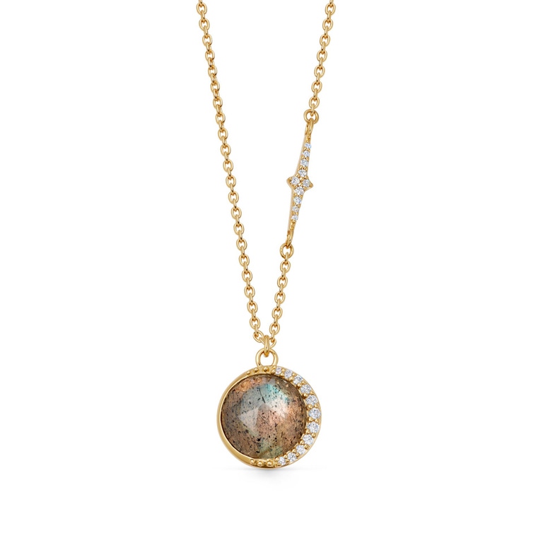 Gold Large Luna Labradorite Pendant Necklace