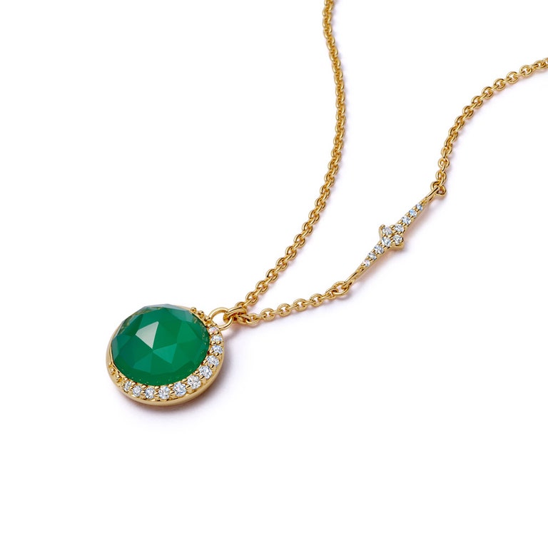Gold Large Luna Green Chalcedony Pendant Necklace