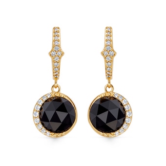 Gold Luna Black Onyx Drop Earrings