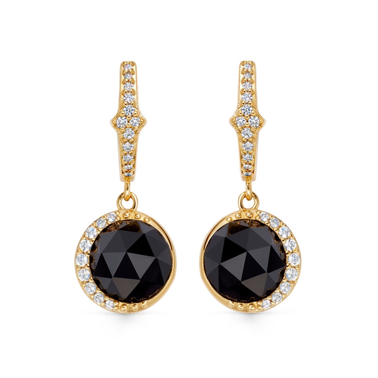 Gold Luna Black Onyx Drop Earrings